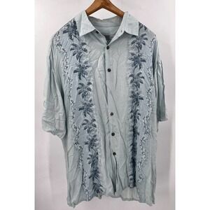 Windham Pointe Men's L Large Hawaiian Palm Trees Button Shirt Short Sleeves Blue